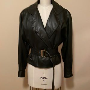 Neto Black Leather Belted Jacket with Gold Buckle